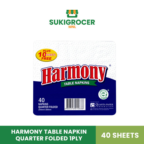 Harmony Table Napkin Quarter Folded 1ply 40 sheets