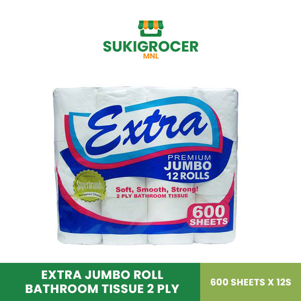 Extra Jumbo Roll Bathroom Tissue 2 Ply 600 Sheets x 12s