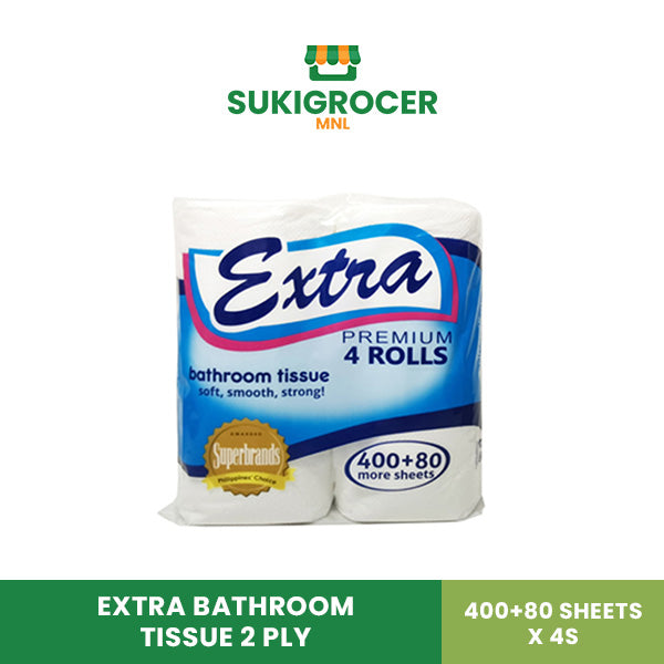 Extra Bathroom Tissue 2 Ply 400+80 Sheets x 4s