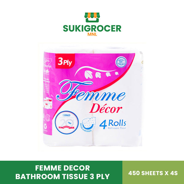 Femme Decor Bathroom Tissue 3 Ply 450 Sheets x 4s