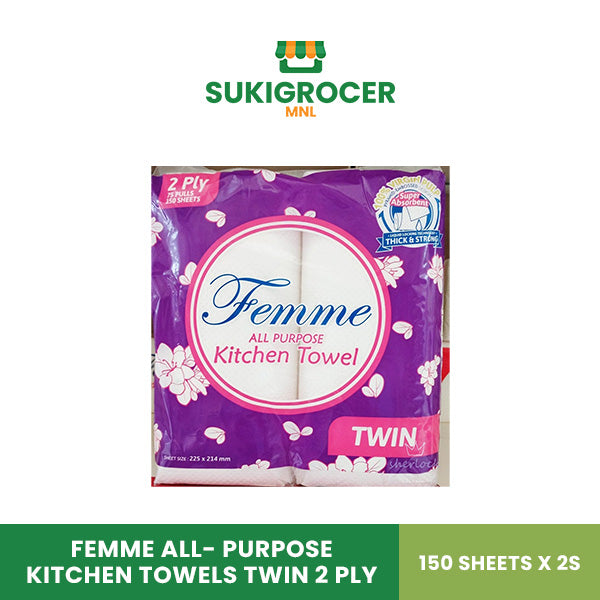 Femme All- Purpose Kitchen Towels Twin 2 Ply 150 Sheets x 2s