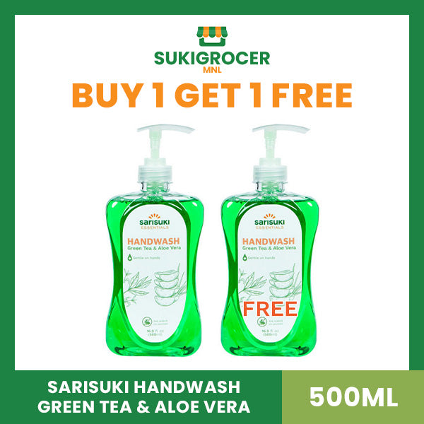 BUY 1 GET 1 FREE Sarisuki Essentials Handwash Green Tea and Aloe Vera 500ML x 2s