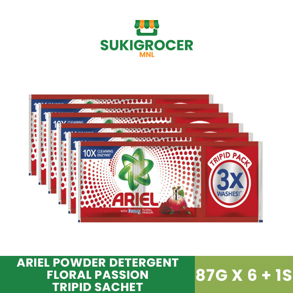 Ariel Powder Detergent Floral Passion Tripid Sachet 87G x 6 + 1s