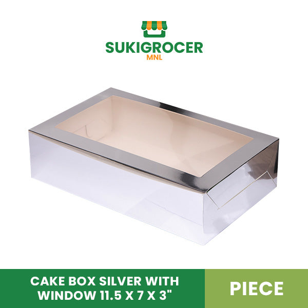 Cake Box Silver with Window 11.5 x 7 x 3"