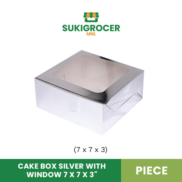 Cake Box Silver with Window 7 x 7 x 3"