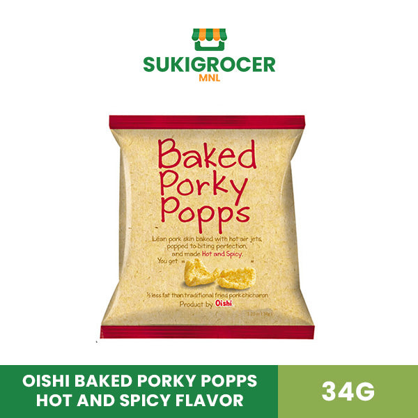 Oishi Baked Porky Popps Hot And Spicy Flavor 34g