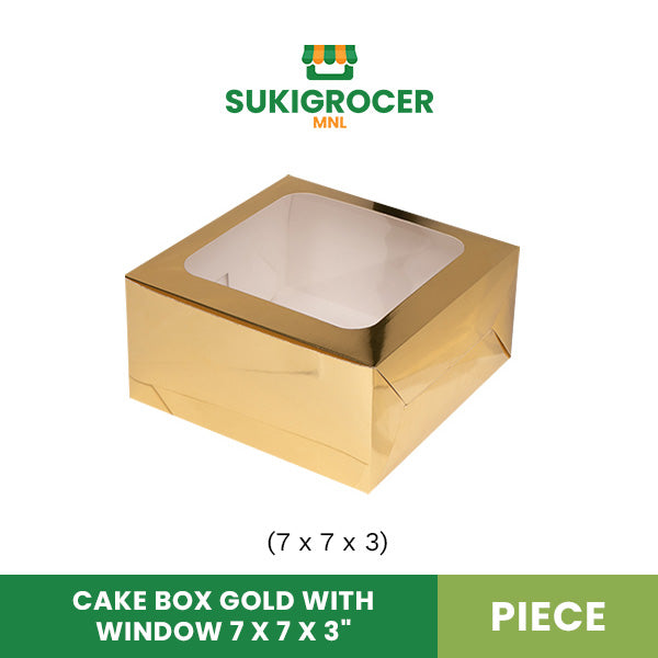 Cake Box Gold with Window 7 x 7 x 3"