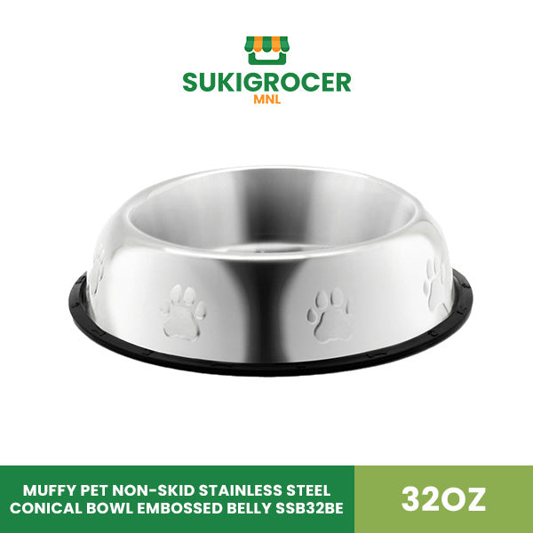 Muffy Pet Non-skid Stainless Steel Conical Bowl Embossed Belly SSB32BE