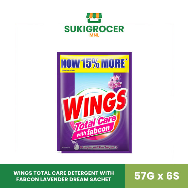 Wings Total Care Detergent with Fabcon Lavender Dream Sachet 57G x 6s