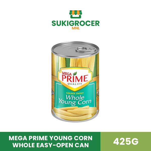 Mega Prime Young Corn Whole Easy-Open Can 425g