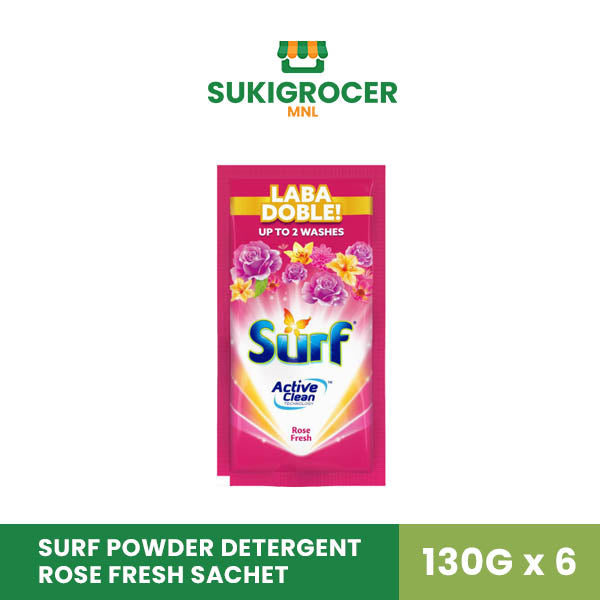 Surf Powder Detergent Rose Fresh Sachet 130g x 6s