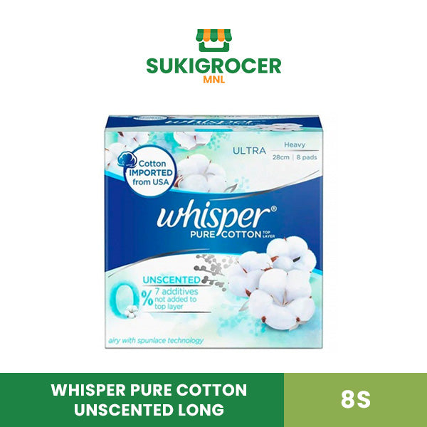 Whisper Pure Cotton Unscented Long 8s